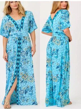 NWT Lilly Pulitzer Lauralai Maxi Dress in Bellevue Blue Breakers Beach sz 10